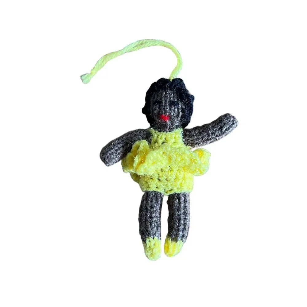 Vintage African American Crocheted Ballerina Ornament Yellow Dress and Slippers